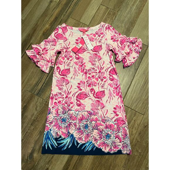 Lilly Pulitzer Lula Dress Ruffle Sleeve Flamingo Coral Reef Size Small NWT - Picture 8 of 8